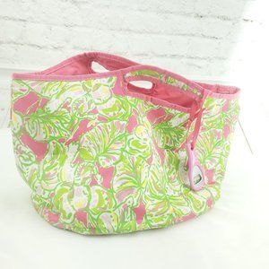 Lilly Pulitzer Pink Floral Bottle Opener Outer Pockets Bucket Style Tote…